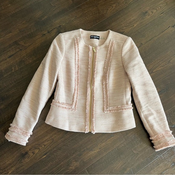 Karl Lagerfeld Pink Tweed Zip Front Blazer - Picture 9 of 16